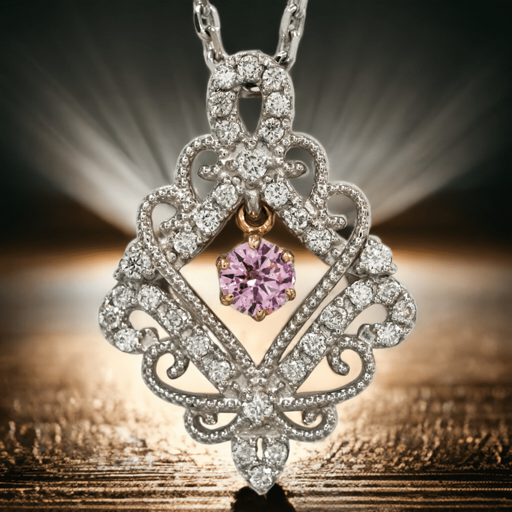 0.098ct Fancy Purplish Pink プラチナネックレス スウィング ジュエリー