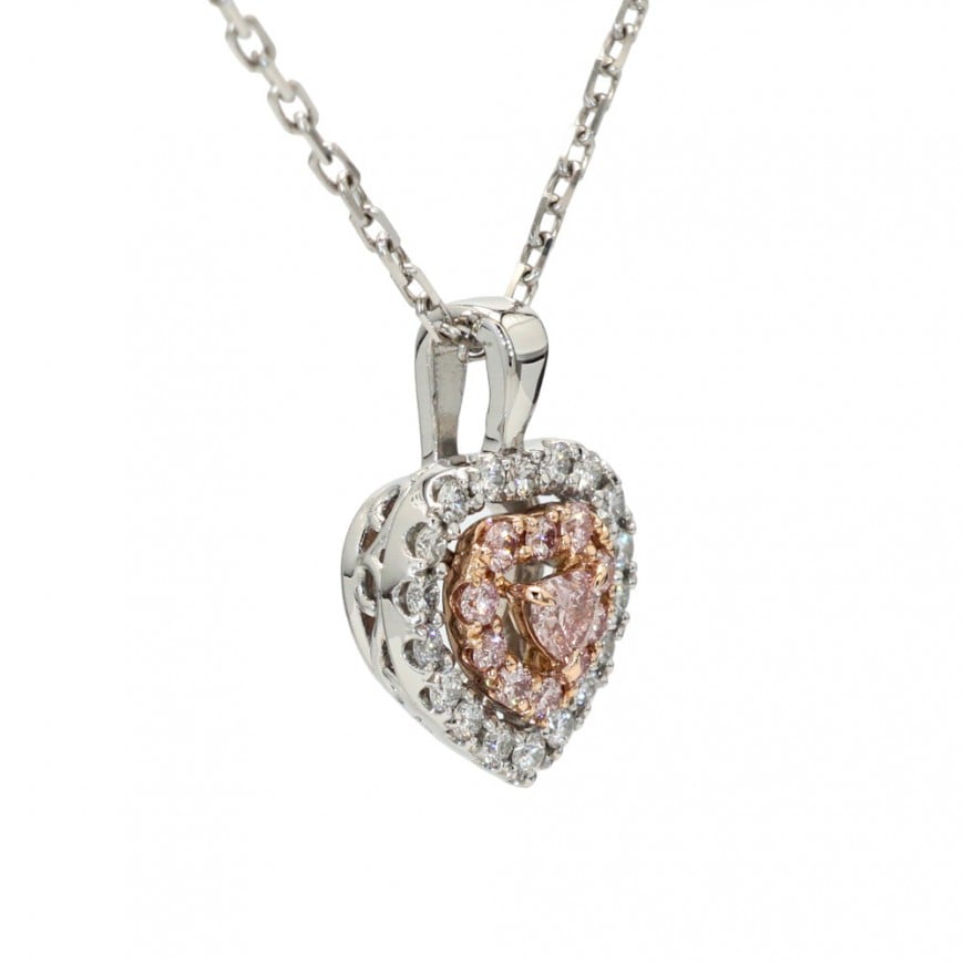 0.042ct Fancy Pink SI2 Heart-Brilliant Haloネックレス